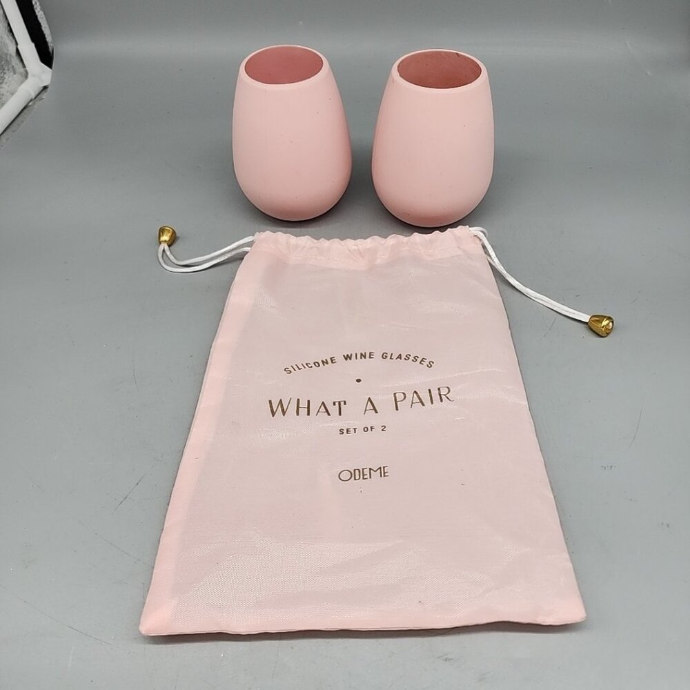 Odeme Set of 2 PINK Silicone Wine Glasses Travel Picnic Summer Poolside NO BREAK